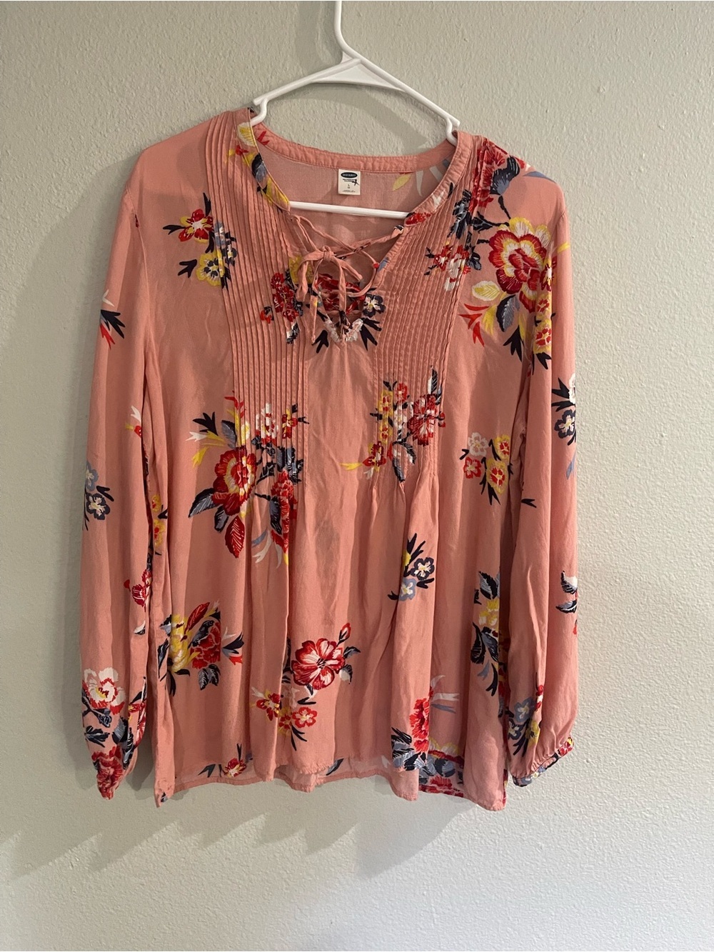Old Navy women tunic top v-neck boho peach pink floral size L